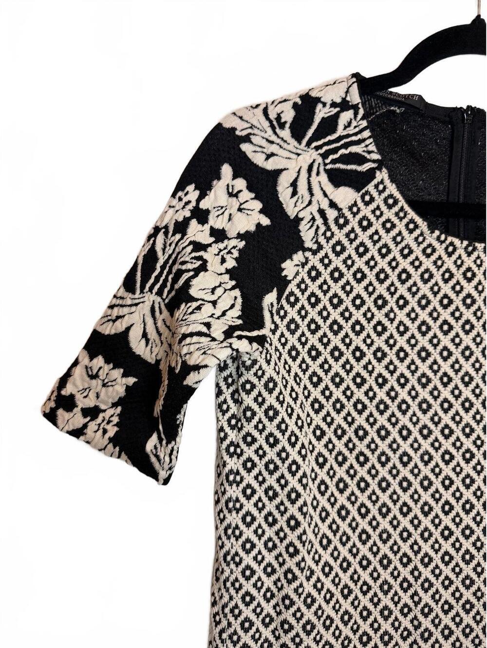 Maison Scotch Black and Cream Romantic Floral Patterned Mid Sleeve Dress Small - Picture 3 of 8